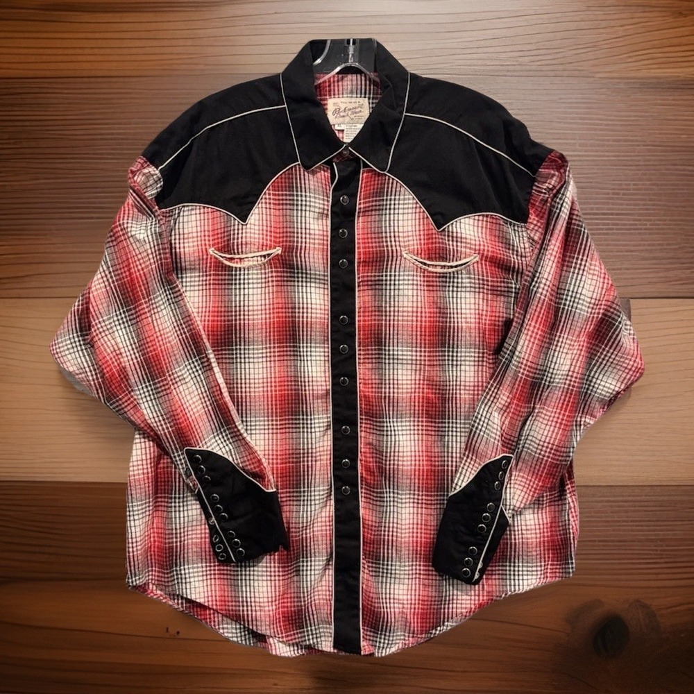 Rockmount Ranch Wear Western Plaid Shirt Mens XL Embroidered Snap Button Rodeo